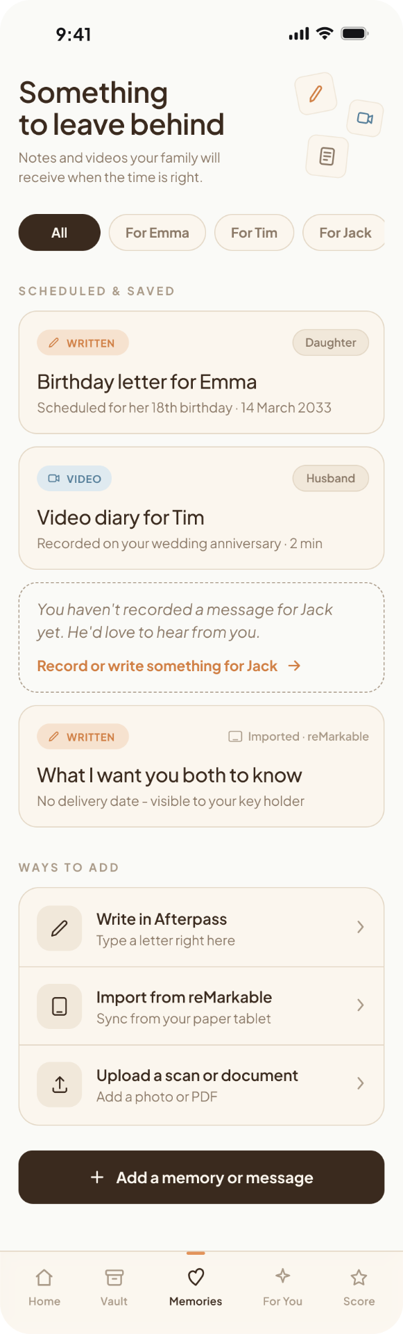 A scheduled birthday letter inside Afterpass